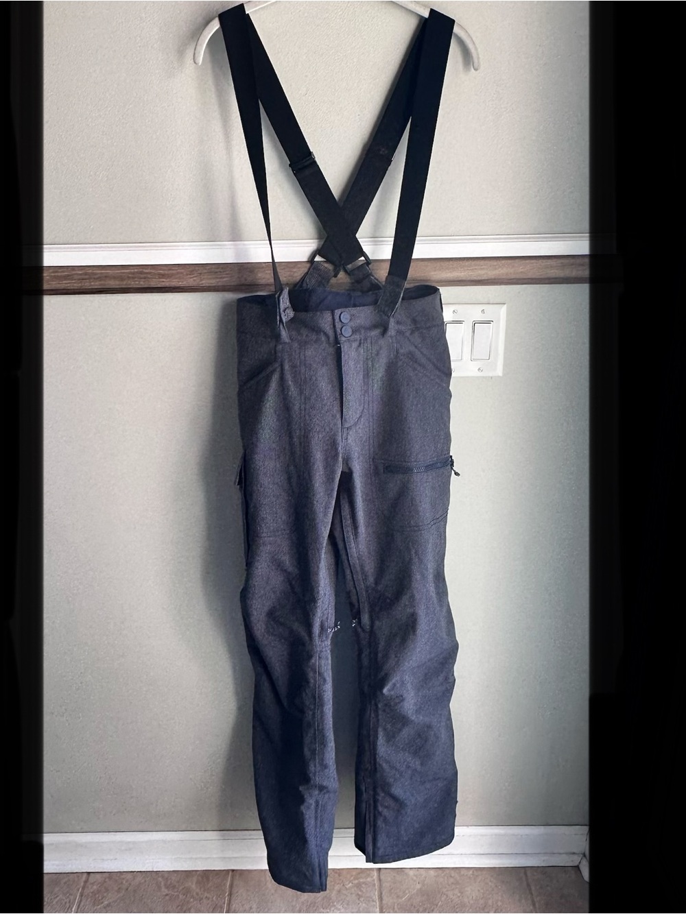 BURTON Covert Snowboard Pants Thermolite Suspenders 13160 heathered Gray Denim​